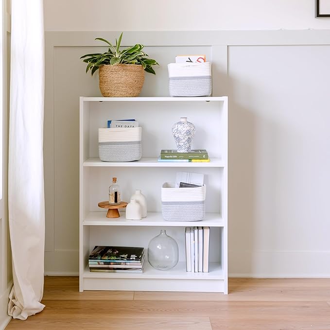 NaturalCozy Storage Cubes 9”x9”x7”Cotton Rope Woven Baskets for Organizing 3-Pack | 9 Inch Cube Storage Bin | Small Basket for Shelf Nursery, Pantry, Decorative Plant, Bathroom Closet, Toy Gift