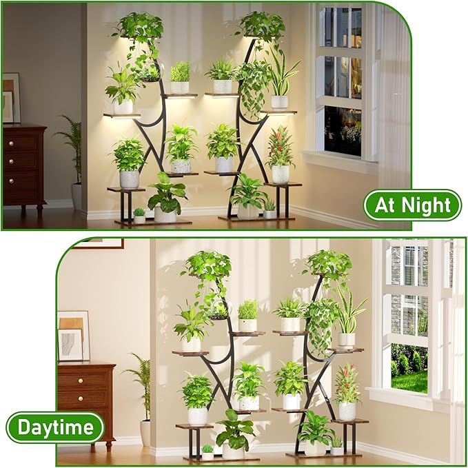 Plant Stand Indoor with Grow Lights - 2 Pack Corner Plant Shelf, 6 Tiered 45" Indoor Plant Stands for Multiple Plants, Plant Rack Display Holder, Flower Stands for Living Room Patio Home