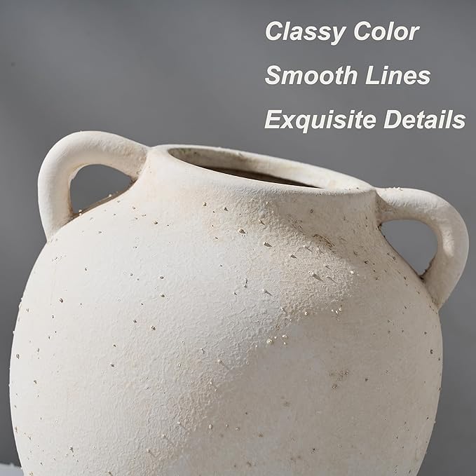 Ceramic Vase, 5.8 Inch Terracotta Vase with Handles, Boho Decor Decorative Vase, Rustic Vase for Home Decor, Farmhouse, Living Room, Table - Beige
