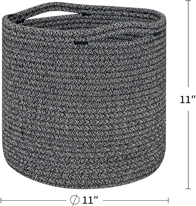 voten Storage Cubes Baskets Bins Organizer 11x11x11'' Fit 12x12''Cube Storage Organizer Bookcases Shelves,Roomy Cute Durable Woven Cotton Storage Basket for Organization,Round 3Pack Mixed Black