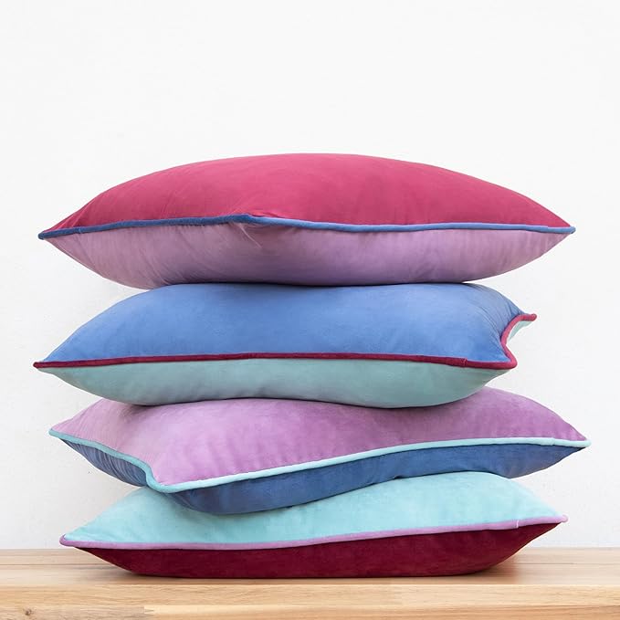 MONDAY MOOSE Decorative Throw Pillow Covers Cushion Cases, Set of 4 Soft Velvet Modern Double-Sided Designs, Mix and Match for Home Decor, Pillow Inserts Not Included (20x20 inch, Purple/Blue)