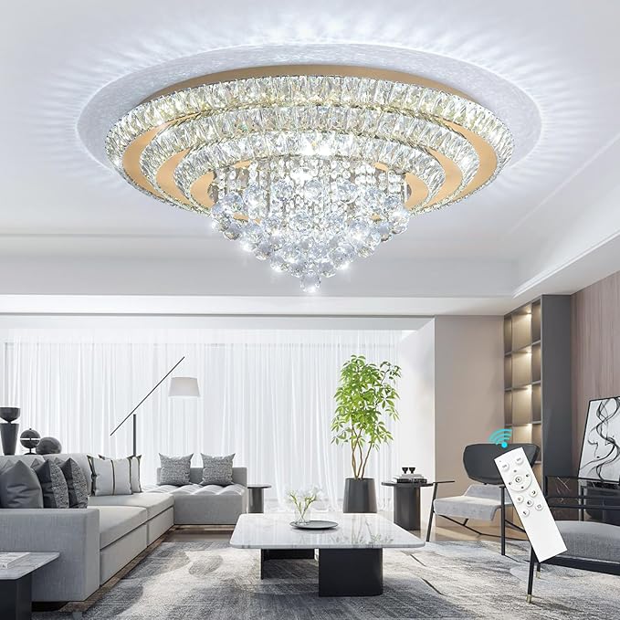 Modern Chandelier Glam Ceiling Light with Bulbs Living Room LED Dimmable Chandelier for Dining Room Bedroom Ceiling Lighting Fixture 32 Inches Gold Light