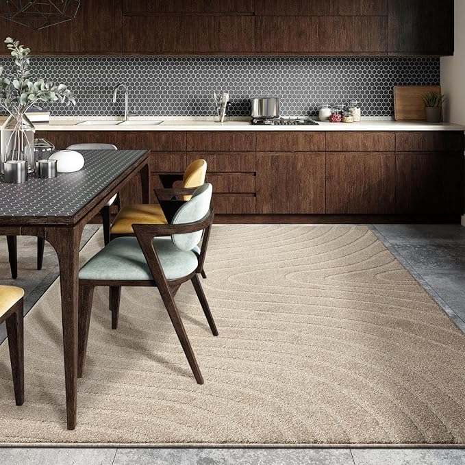 LUXE WEAVERS Modern Geometric Wave Beige 4x6 Area Rug