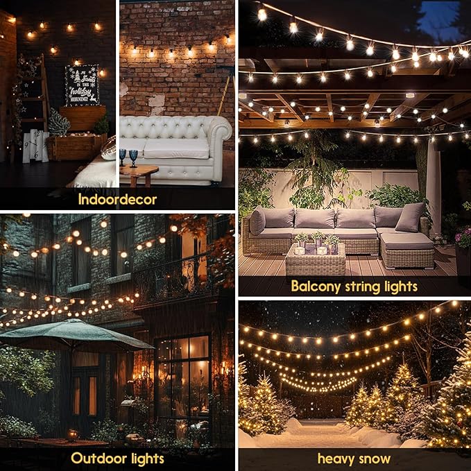 Outdoor String Lights 30ft LED Hanging Globe Patio Lights with G40 Shatterproof Bulbs(10+1 Bulbs), Waterproof Connectable Hanging Light for Indoor Outdoor Decor Garden Camping Backyard Porch