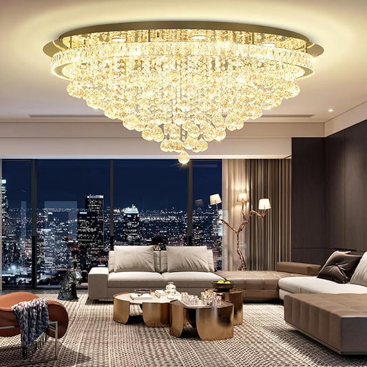 Dia 40" Modern Crystal Chandelier,Large Chandelier for Living Room Gold Flush Mount Chandeliers Crystal Ceiling Light for Dining Living Room Bedroom