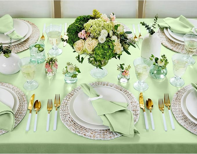 Solino Home Linen Tablecloth for Rectangle Tables 60 x 90 Inch - 100% Pure Linen Pastel Green Table Cloth - Fete, Machine Washable Cloth Tablecloth