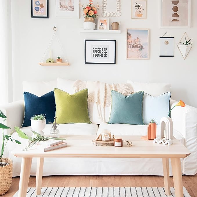 MONDAY MOOSE Decorative Throw Pillow Covers Cushion Cases, Set of 4 Soft Velvet Modern Double-Sided Designs, Mix and Match for Home Decor, Pillow Inserts Not Included (20x20 inch, Green/Blue)