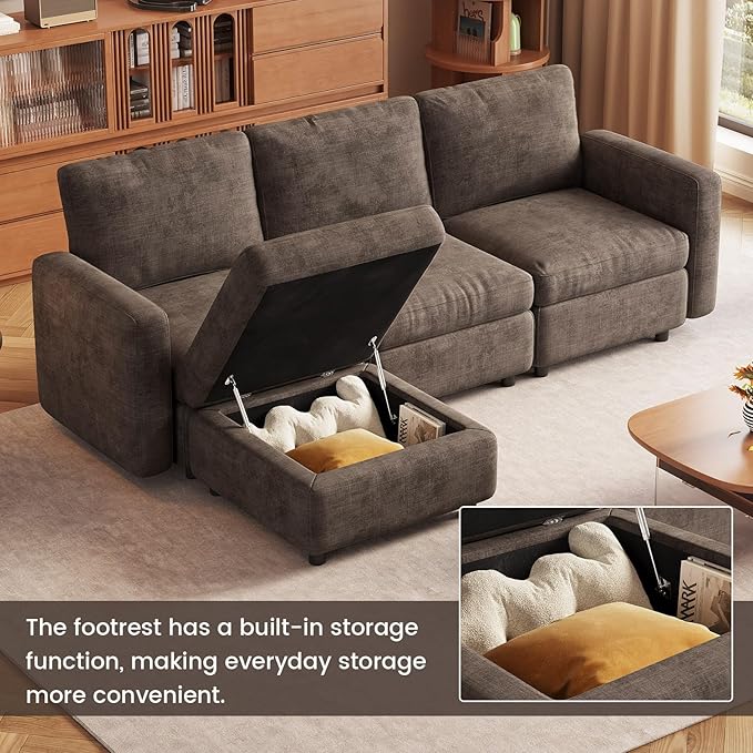 9-Seat Modular Sectional Sofa Couch with 4 Storage Ottomans, Convertible Sleeper Sofas Set for Living Room Bedroom Apartment, Recliner Velvet Comfy Furniture Couch, Brown