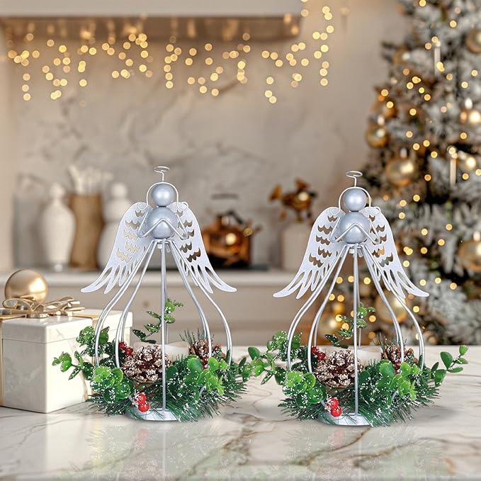 DECORKEY Christmas Decorations Outdoor&Indoor, 2PCS Andrew Candle Holders with Pine Cone, red Berry Wreath, Decorative Lanterns for Porch Centerpiece Table Decor Gift