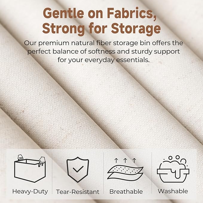 StorageWorks Storage Bins, Shelves Baskets for Organizing, 45L Extra Large Fabric Closet Organizers with Handles, Metal Frame, Beige（Cotton-linen）, 2-Pack