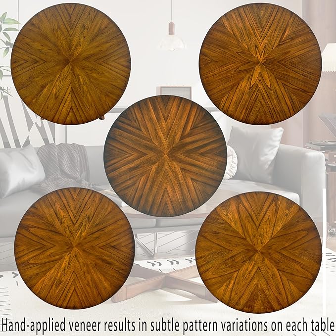 Round Coffee Table for Living Room, Soild Wood Walunt Center Coffee Tables with Cross Legs,33.5” Mid-Century Circular Cocktail Tables, Easy Assembly, Rustic Brown KFZ3223