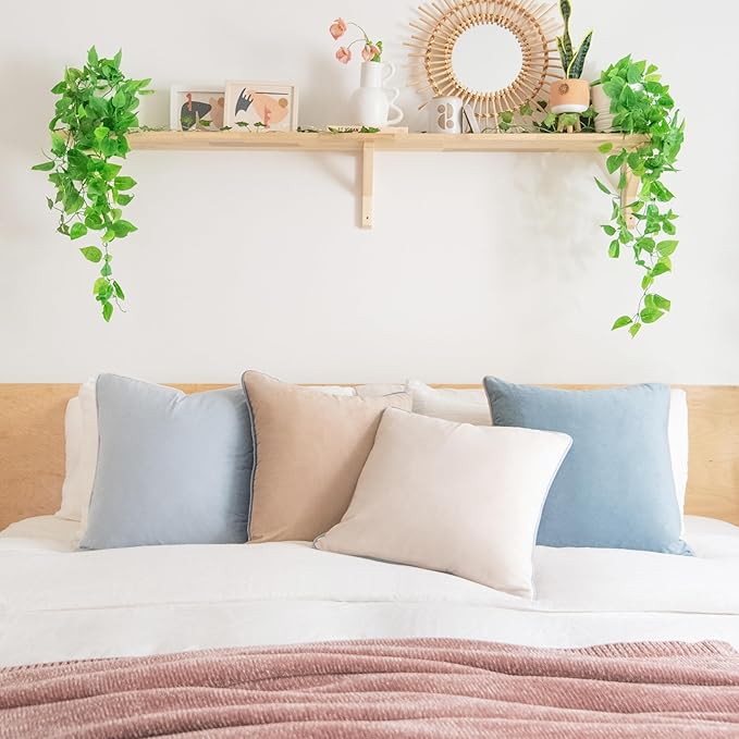 MONDAY MOOSE Decorative Throw Pillow Covers Cushion Cases, Set of 4 Soft Velvet Modern Double-Sided Designs, Mix and Match for Home Decor, Pillow Inserts Not Included (20x20 inch, Beige/Light Blue)