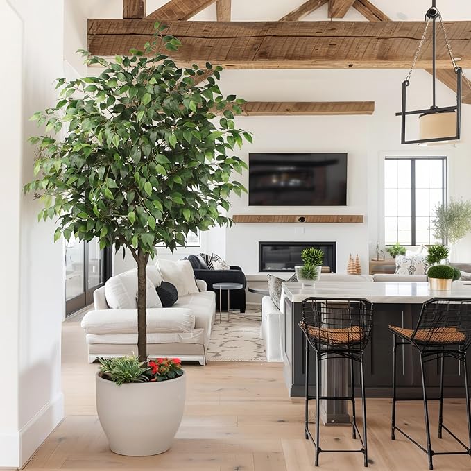 Artificia Ficus Tree 7Ft Tall Silk Ficus Tree with Plastic Pot for Office and Home Decor,Decorative Artificial Plant for Indoors and Outdoors,Fake Ficus Lyrata Plant All Year Round Decoration