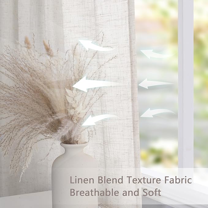 MYSKY HOME Linen Curtains 102 Inches Long with Pinch Pleats for Living Room and Sliding Door, Semi Sheer Curtains Light Filtering Farmhouse Boho Style Back Tab Drapes, 40W x 102L, Linen, 2 Panels