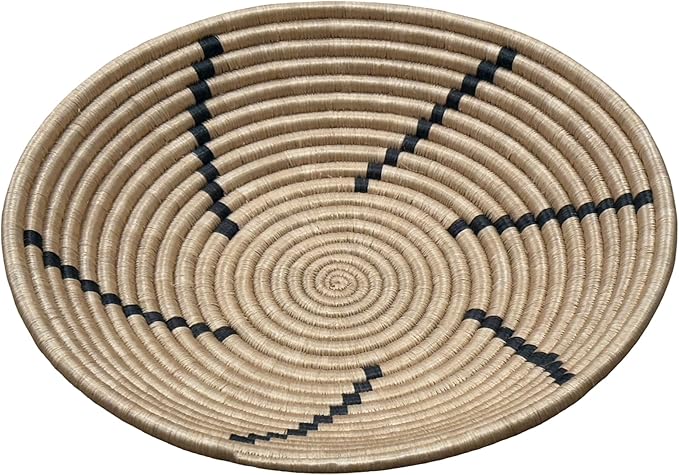 Handwoven African Basket Handmade sisal Fruit Bowl Wall Hanging decorative Baskets for Home Living Room Kitchen Centerpiece Zen Designs Arts and Crafts (Tan Black, 12in diameter)