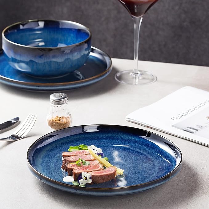 Ceramic dinner plates set of 4, Large Dinnerware Plates & Salad plates for party and wedding, Microwave safe porcelain plates set, 10 Inch