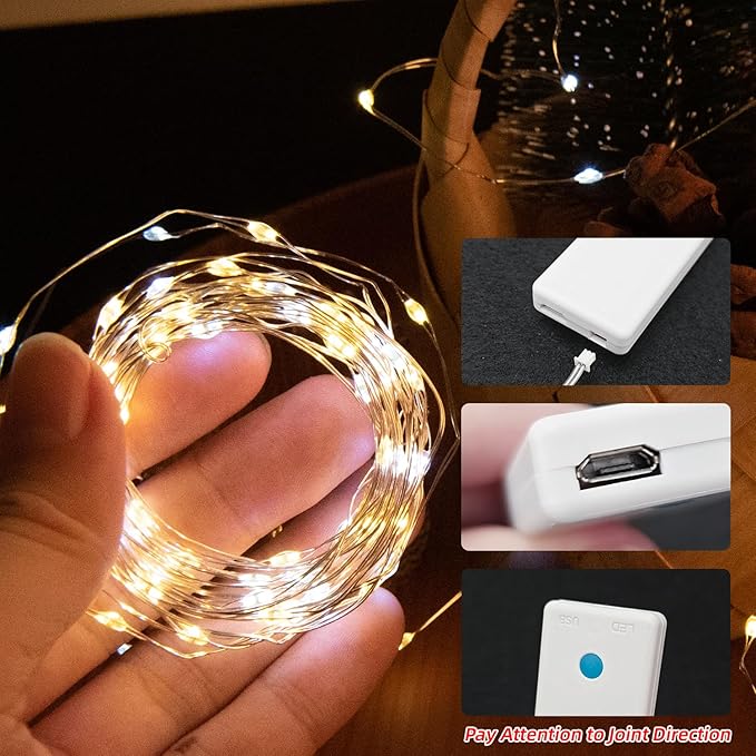 16FT 100LEDs Rechargeable Fairy Lights,Remote Control,3 Off Timers,Detachable Battery Operated,Tangle-Free Camping String Light,Twinkle for Christmas,Party,Wedding(Cool+Warm White,2Packs)