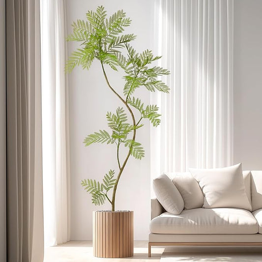 6.6FT Artificial Tree Fake Jacaranda Tree,Faux Tall Tree Lifelike Green Leaves Large Plants Indoor Fake Trees for Home Decor