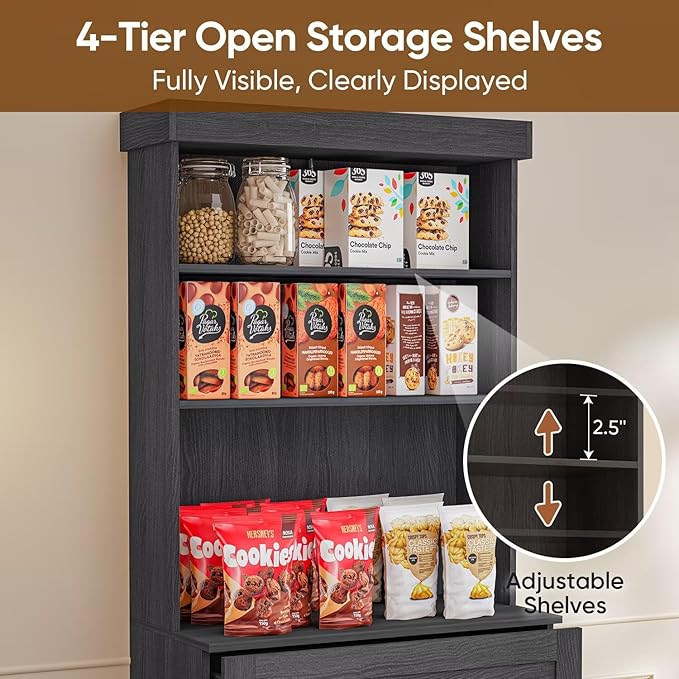Vyre 71" Farmhouse Kitchen Pantry Cabinet Set of 3, Black Freestanding Coffee Bar Hutch with Drawers & Adjustable Shelves, Large Storage Cabinet with Microwave Stand for Living Room & Kitchen