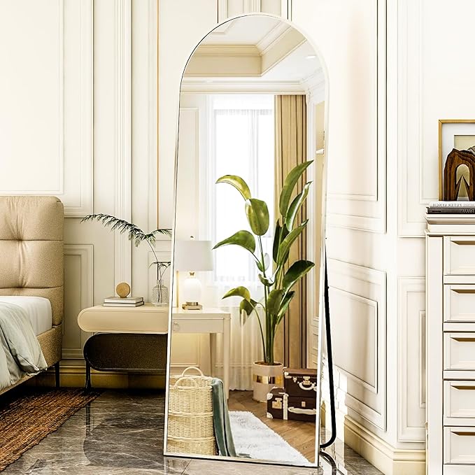 HARRITPURE 64"x21"Full Length Mirror Arch Floor Mirrors with Aluminum Alloy Frame Free-Standing Wall Mounted or Leaning Large Bedroom Dressing Mirror Modern & Contemporary Decor for Home,Silver