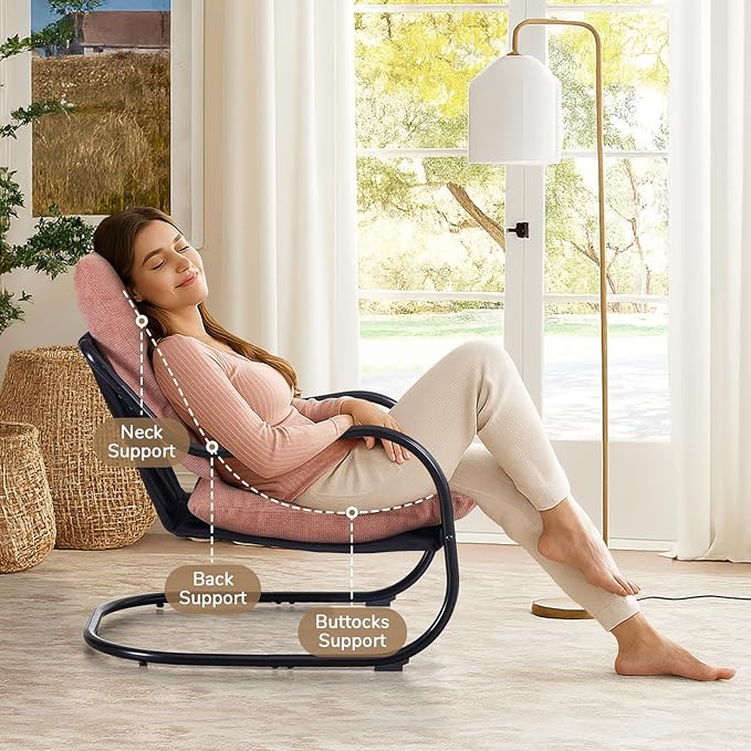 Peace nest Comfy Accent Chair Modern Living Room Bedroom Armchair with Mental Frame Comfortable Shredded Foam Cushion for Balcony Lounge Reading Meeting Room Pink