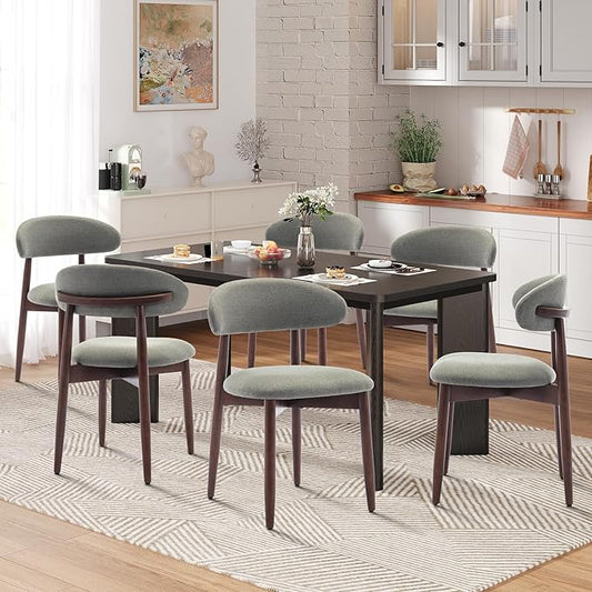 7-Piece Rectangular Dining Table Set for 6, 63" Industrial Kitchen Table with 6 Wooden Upholstered Dinner Chairs for Dining Room, Kitchen, Living Room, Black+Green