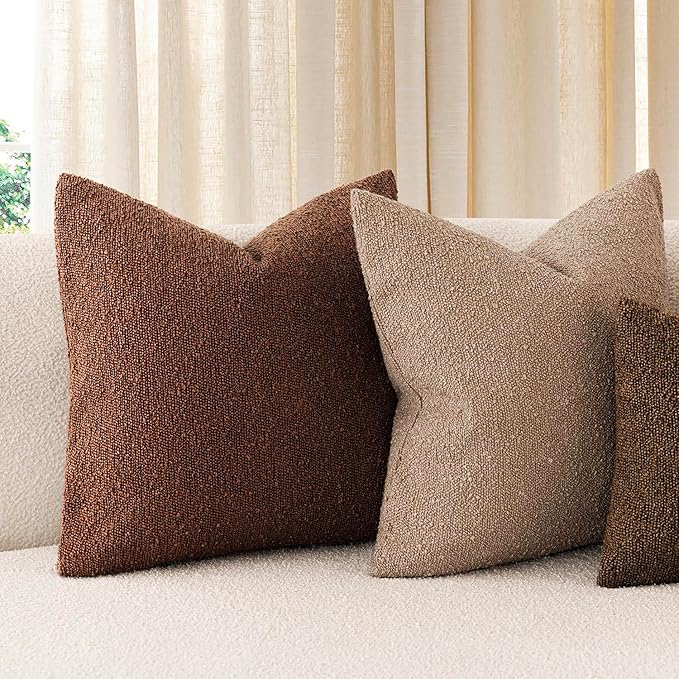 Foindtower Pack of 2 Textured Boucle Throw Pillow Covers Accent Solid Decorative Lumbar Pillow Cases Cozy Couch Cushion Case for Chair Sofa Bedroom Living Room Home Decor 12x20 Inch Red Taupe