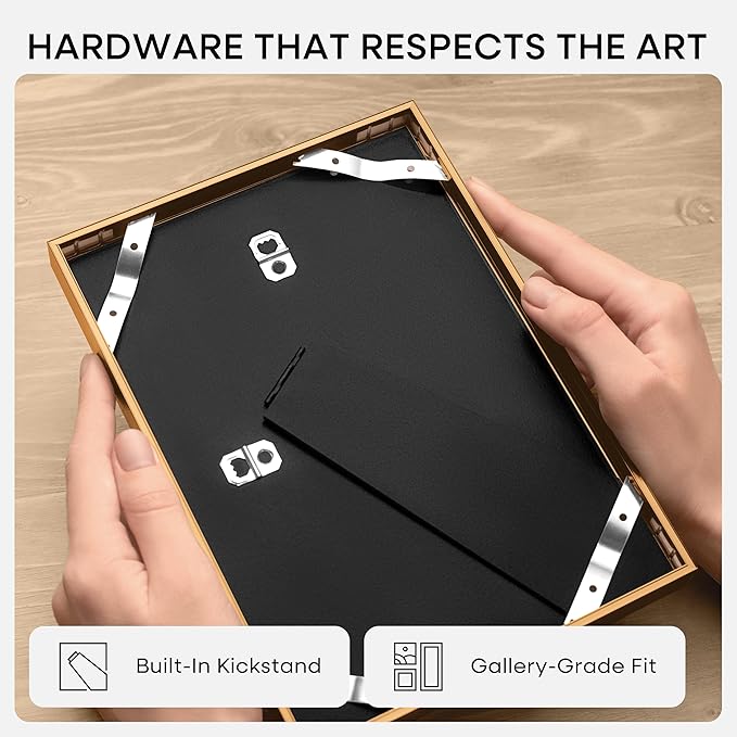 Homeforia 8.5x11 Picture Frame Bronze, High End Metal Brass Frame 8.5 x 11 with Mat 6 by 8 Photo, 11x8.5 Frames Matted to 6x8 Print, 8.5by11 Wall or Tabletop Frames, Tempered Glass, Wall Kit, Set of 2