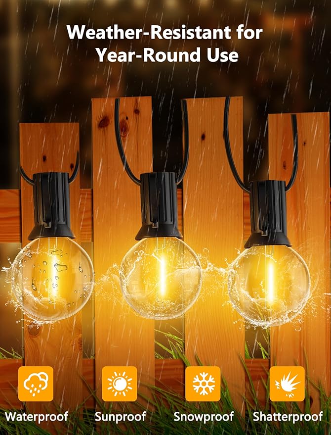 100FT Outdoor String Lights, G40 Globe String Lights with 50 Bulbs& 2 Spare, Waterproof Warm White Lights Indoor, Connectable Patio Lights for Outside Backyard Wedding Bistro Party Decor