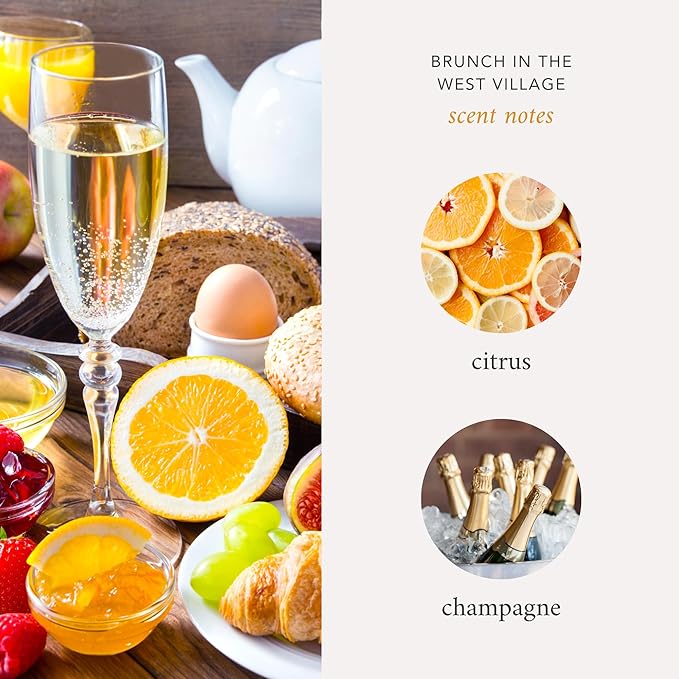 Literie NYC Inspired Scented Candle: Brunch in The West Village - Citrus & Champagne, 9oz, 50 Hour Burn, Vegan Soy & Coconut Blend Candle for Home Decor, Gift for Women & Men