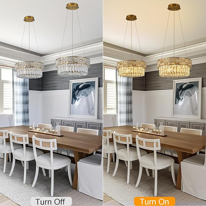 Crystal Chandelier, 16.5" 6-Light Gold Chandelier for Living Room, Round Chandeliers for Dining Room Dimmable, High Ceiling Chandeliers Hanging Lights for Entryway Bedroom