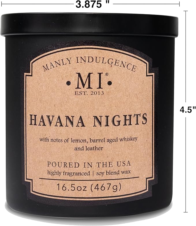Manly Indulgence Havana Nights Scented Candles for Men, 2 Wick, 16.5 oz, Premium Soy Blend Wax, 60H Burn, Candles for Home Scented - Made in The USA