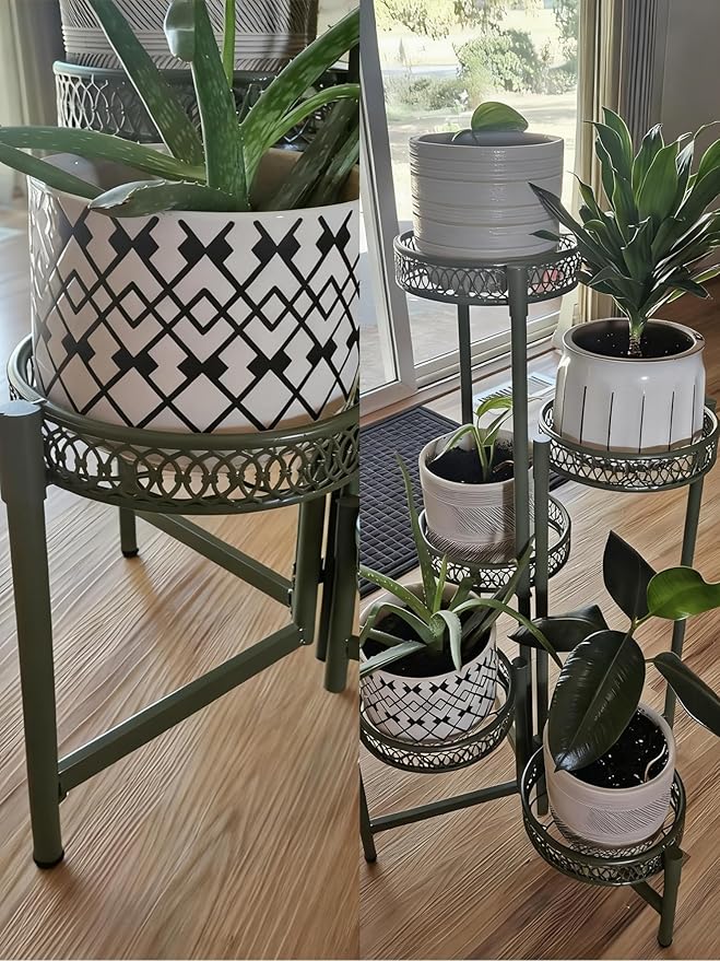 7 Tier Metal Corner Plant Stand Indoor Outdoor, Folding Tall Plant Rack, Heavy Duty Wrought Iron Flower Pot Stand, Planter Display Rack for Living Room Balcony Garden Patio - GreenFlower