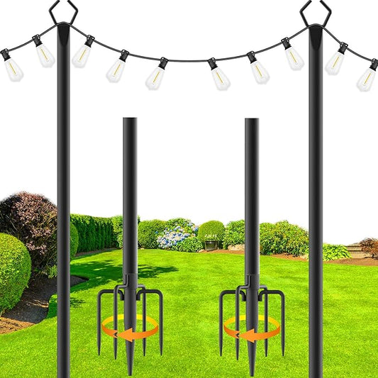 zoegi 2 Pack 10Ft String Light Poles,Light Poles for Outside Lights with Fork,Outdoor Brackets Hanging Lights,Metal Stand for Deck Patio,Backyard,Wedding,Deck,Party