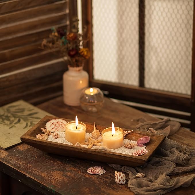 Hanobe Decorative Wooden Dough Bowl: Wood Bowl Decor for Entry Table Decor Coffee Table DecorDining Room Kitchen Decor, Brown