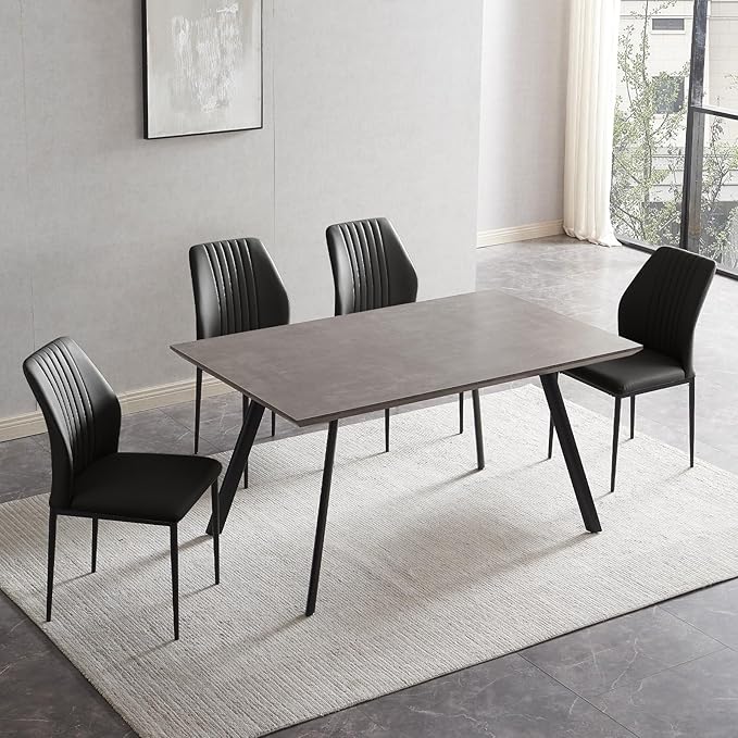 ZckyCine 46.5" Modern 5-Piece Kitchen Table Set Rectangular Wood Dining Table with 4 Upholstered Leather Chairs