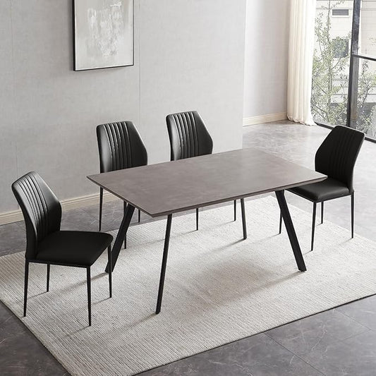 ZckyCine 46.5" Modern 5-Piece Kitchen Table Set Rectangular Wood Dining Table with 4 Upholstered Leather Chairs