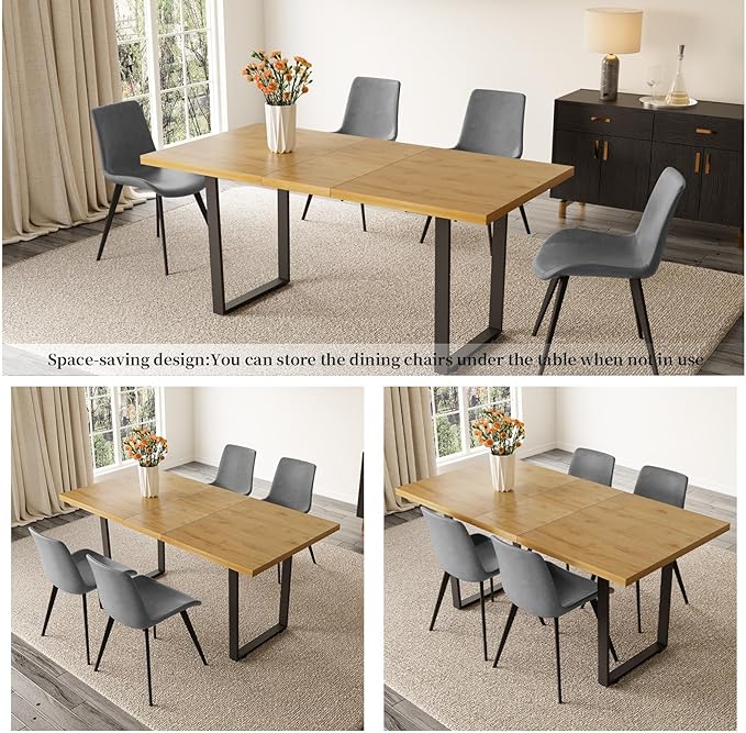 ZckyCine Modern Dining Table Set for 4-6 People Kitchen Dining Room Table Set Extendable Wood Dining Table and 4 Upholstered Chairs, Home Kitchen Furniture