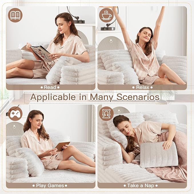 56"W Oversized Chaise Lounge Chair Indoor,Plush Faux Fur Sleeper Sofa Couch Bed with Pillows&Wide Armrest,Fluffy Comfy Cloud Sofa,Compression Foam Boneless Couch for Living Room,Bedroom(Beige)
