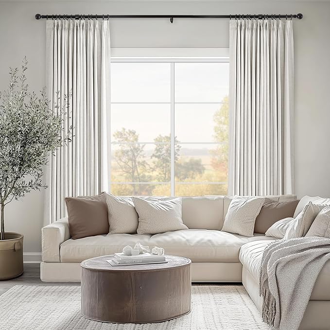 Topfinel 105 Inches Long Custom Black Out Faux Thick Linen Drapery Panels, Pinch Pleated Heat Reflective Cream Curtains with Pin Hooks, Luxury Lined Back Tab Drapes 2 Panels for Living Room