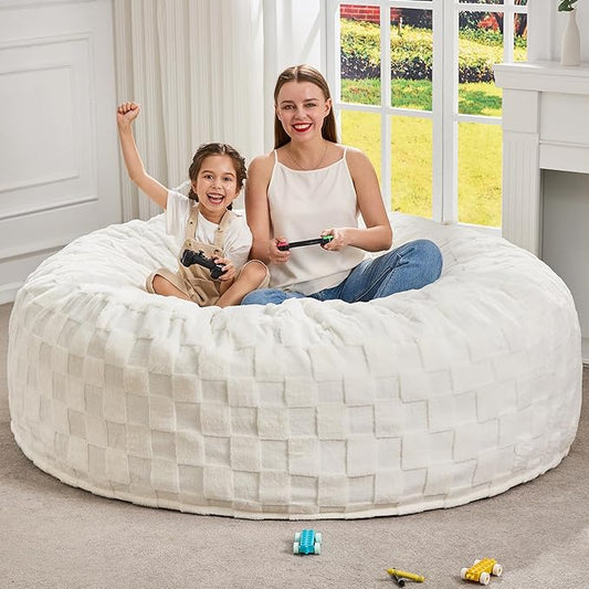 Hobestluk Bean Bag Chairs Beanbag Chair with Filler Adult Bean Bags with Fluffy Cover, Giant Bean Bag Chairs for Adults for Living Room, Bedroom (White, 6FT - 70" x 70" x 15")