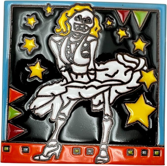 Talavera Tiles Day of The Dead Mexican Pottery Mexican Tiles Folk Art Cute Indoor Outdoor Home Decor Handmade Hand Painted 6" (P3)