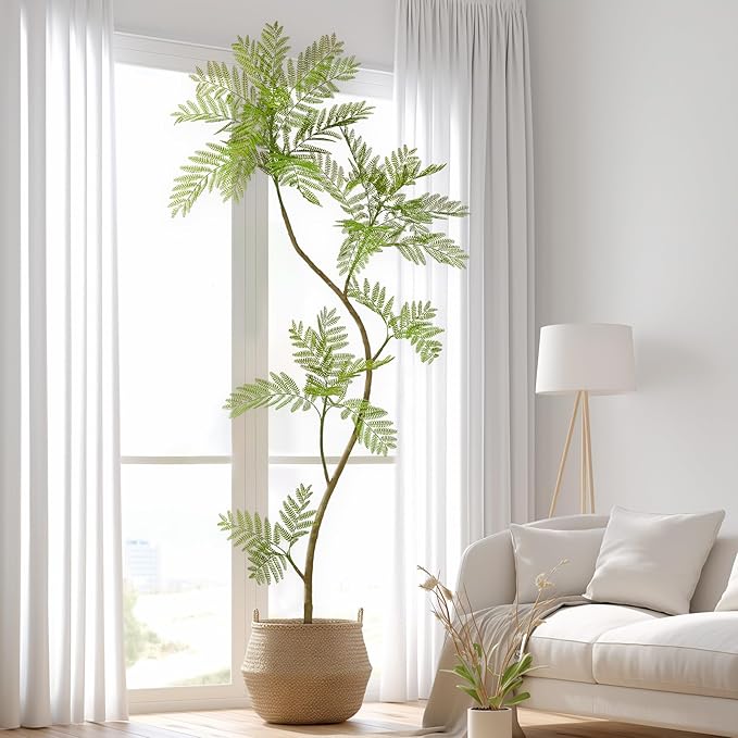 6.6FT Artificial Tree Fake Jacaranda Tree,Faux Tall Tree Lifelike Green Leaves Large Plants Indoor Fake Trees for Home Decor