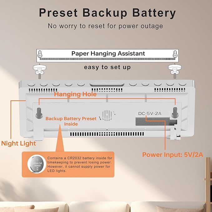 JALL 10.5'' Digital Large Alarm Clock with 8-in-1 RGB Colors, Date, Month, Temperature LED, Auto DST, Modern for Desk, Wall, Living Room, Bedroom, Birthday Xmas Gift (White, 10.5 inches)
