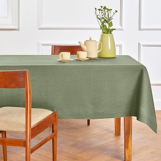 Solino Home Linen Square Tablecloth 52 x 52 Inch - 100% Pure Linen Oil Green Table Throw - Fete, Machine Washable Table Cloth for Fall, Autumn, Thanksgiving, Christmas