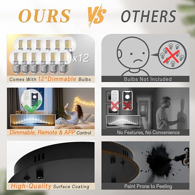 KoKo&Yukina 12-Light Black Mid Century Modern Chandelier for Living Room Staircase Chandelier for Entryway Clear Globe Glass Chandelier High Ceiling Chandeliers Foyer Entryway (Bulb & Remote Incl.)