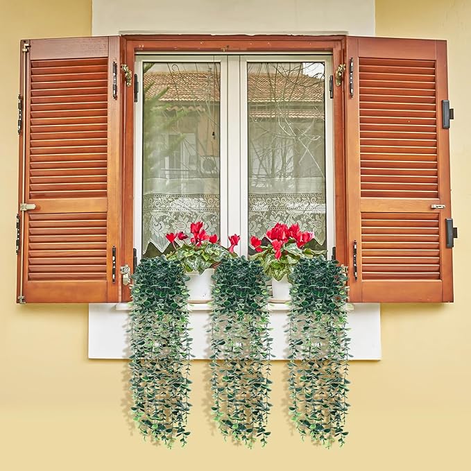 Artificial Hanging Eucalyptus Plants，Fake Plants Eucalyptus Small Decor Faux Hanging Vine Plants Wall Greenery for New Home Decoration，for Floating Shelf Indoor Outdoor Pack of 2