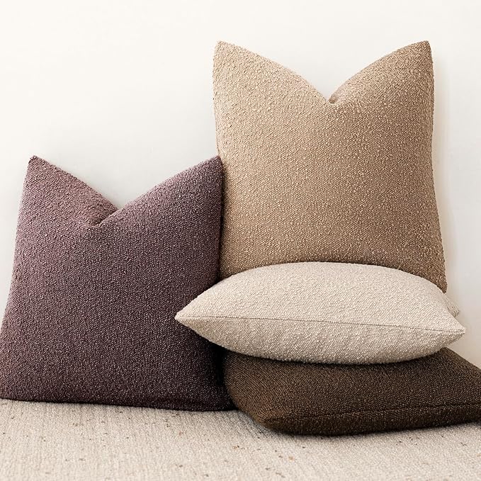Foindtower Set of 2, Decorative Textured Boucle Throw Pillow Covers Accent Solid Pillow Cases Soft Cozy Couch Cushion Case for Chair Sofa Bedroom Living Room Home Decor 24x24 Inch Dark Purple