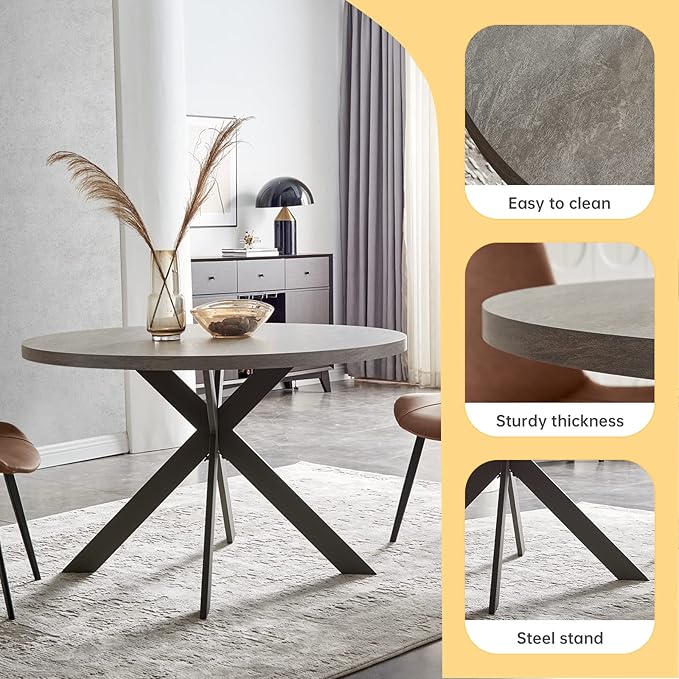 45.3" Round Dining Table Set, Mid Century Modern Round Dining Table for 4-6 Person, Steel Legs, Leisure Coffee Table for Kitchen Dining Room, Save Space