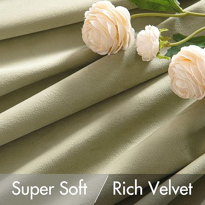 MIULEE Velvet Curtains 90 inches 2 Panels - Luxury Blackout Curtains for Bedroom Living Room Thermal Insulated Super Soft Window Drapes Rod Pocket & Back Tab, Sage Green, W52 x L90 inch